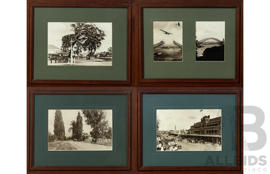 Collection of Four Wonderful Framed Vintage Reproduction Photographic Images - Abbott St, Cairns, 1905; Sydney Harbour Bridge 1930 and 1989; Tumut c1910 and  Summer St, Orange, 1940, 33 x 41 cm (frames) (4)