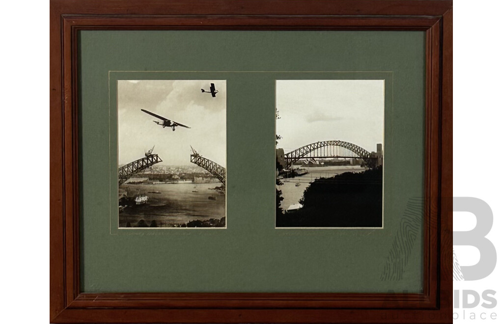 Collection of Four Wonderful Framed Vintage Reproduction Photographic Images - Abbott St, Cairns, 1905; Sydney Harbour Bridge 1930 and 1989; Tumut c1910 and  Summer St, Orange, 1940, 33 x 41 cm (frames) (4)