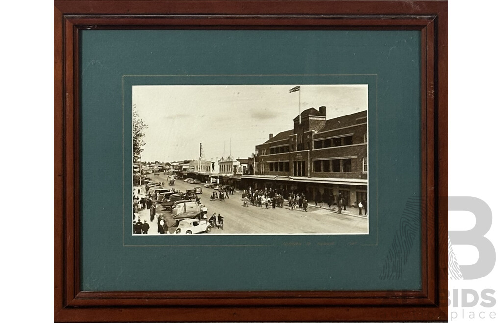 Collection of Four Wonderful Framed Vintage Reproduction Photographic Images - Abbott St, Cairns, 1905; Sydney Harbour Bridge 1930 and 1989; Tumut c1910 and  Summer St, Orange, 1940, 33 x 41 cm (frames) (4)