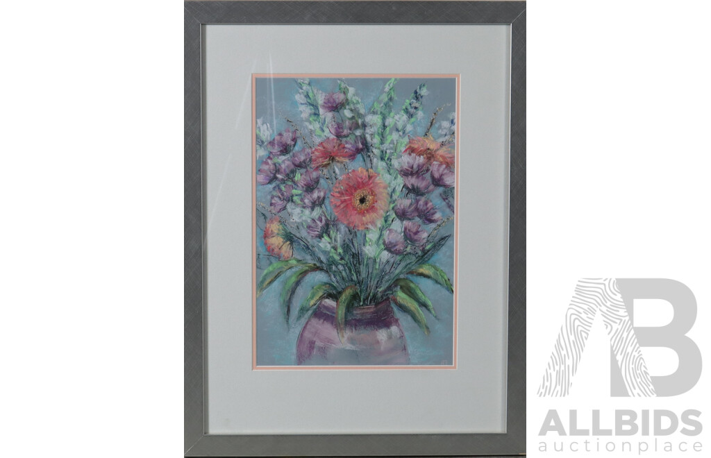 Belinda Muir, (Contemporary, Australian), Selection of Three Lovely Floral Tributes - Blue Cornflowers; Blooming Poppies and Still Life Vase of Flowers; Watercolours and a Coloured Pastel, 53 x 66 cm (largest)