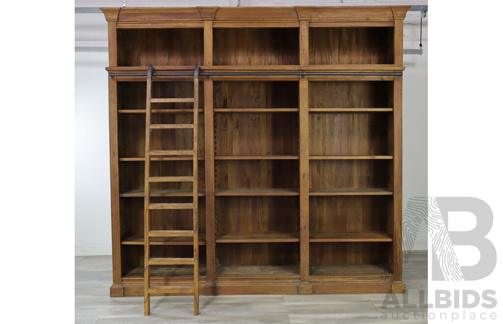 Reproduction Open Timber Library Bookcase with Ladder