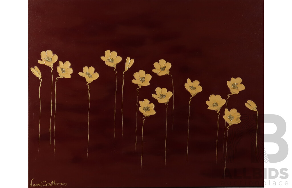 Naomi Crowther, (20th Century, Australian), Fifteen Divine Golden Poppies (2007), Acrylic on Canvas, 80 x 100 cm