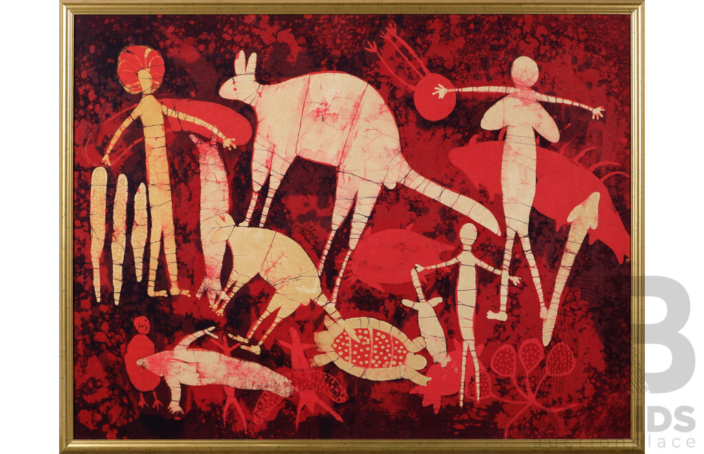 Jenaurrie Judith Warrie (20th Century, Indigenous-Australian, 1944), Kangaroo Dreaming, Batik on Cotton, 118 x 91 cm