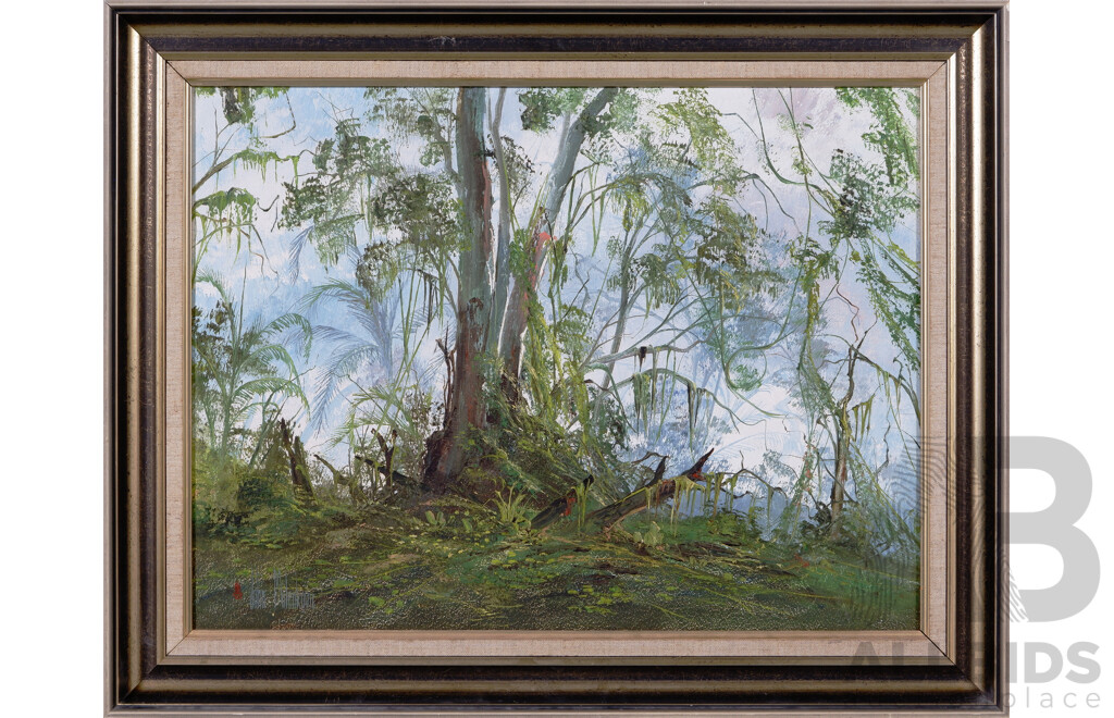 John Milenkovic, (20th Century, Australian, 1950-), Deep Forest (1984), Oil on Board, 58 x 63 cm (frame)