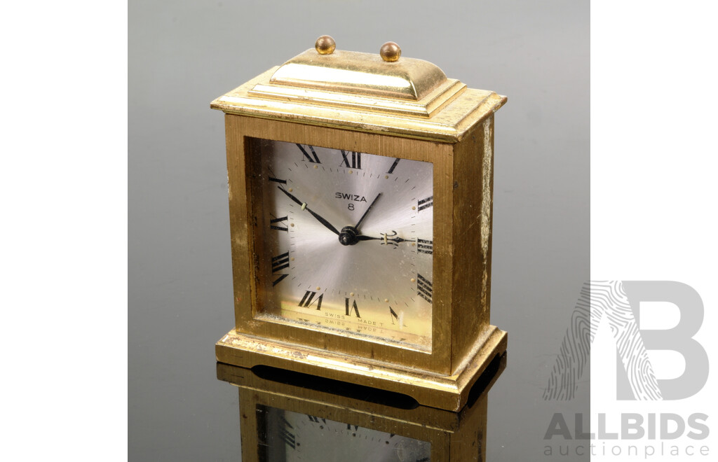 Vintage Brass Swiza 8 Alarm Clock, Swiss Made