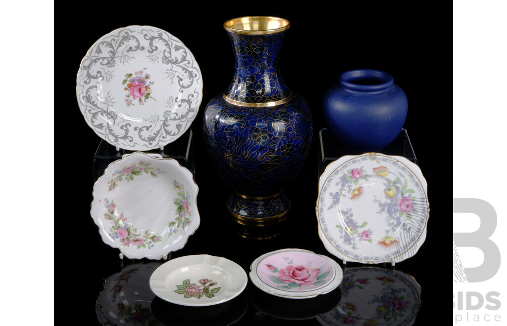 Collection Items Comprising Chinese Cloisonne Vase, Porcelain Including Royal Albert and Retro West German Vase