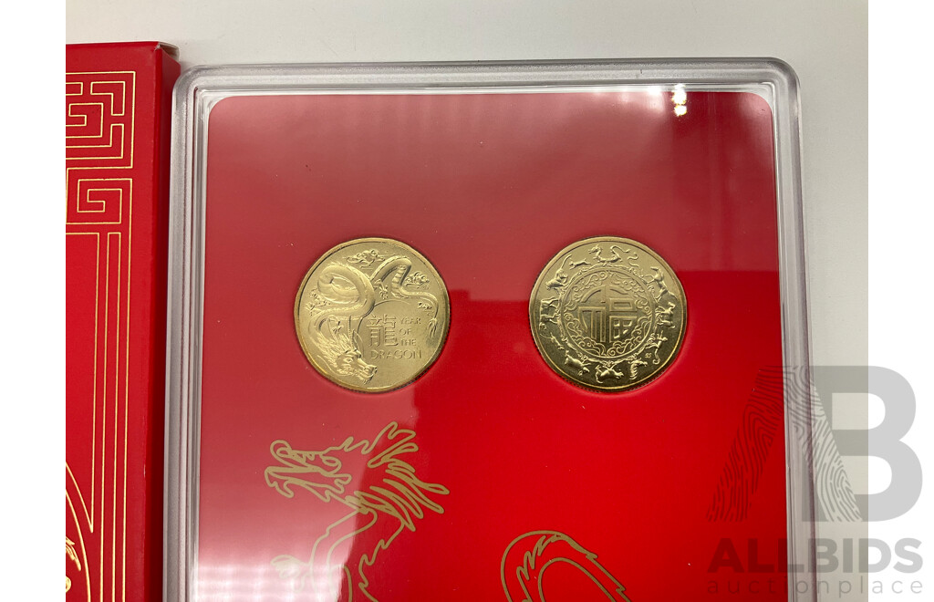 Australian RAM 2024 Commemorative One Dollar Coins, Luna Series, Year of the Dragon