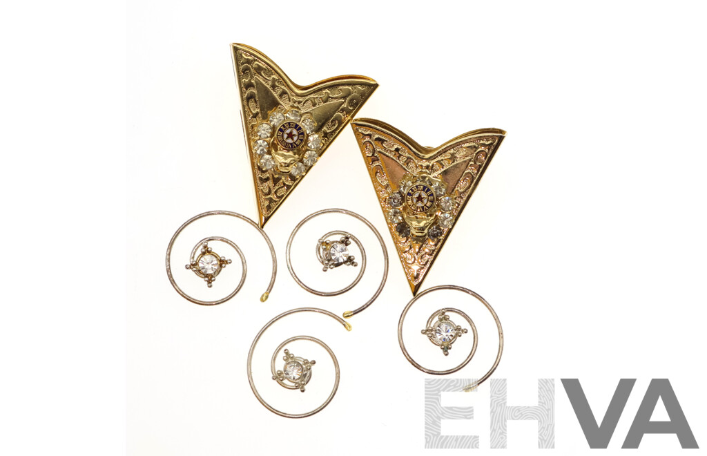 BPOE Gold Tone Shirt Collar Tips with the Elks Lodge Clock & Signature Elk, Rare & Unique