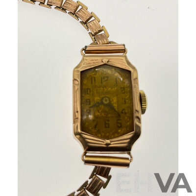 9ct Fenchurch Vintage Manual Winding Ladies Watch with 9ct Silver Lined 'nifty' Wrist Band, 10.80 Grams