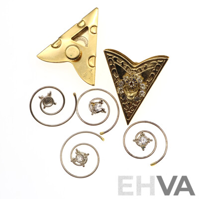 BPOE Gold Tone Shirt Collar Tips with the Elks Lodge Clock & Signature Elk, Rare & Unique
