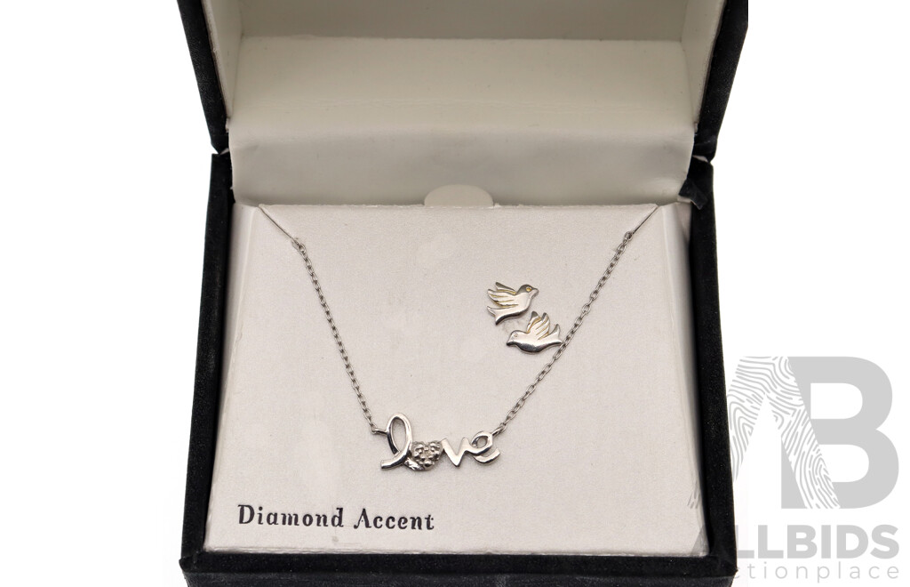 Sterling Silver Diamond Set 'love' Necklace and Sterling Silver Dove Earrings, in Original Presentation Box