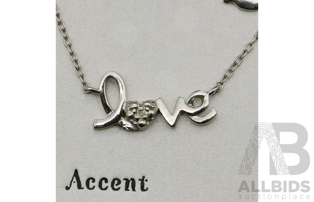 Sterling Silver Diamond Set 'love' Necklace and Sterling Silver Dove Earrings, in Original Presentation Box