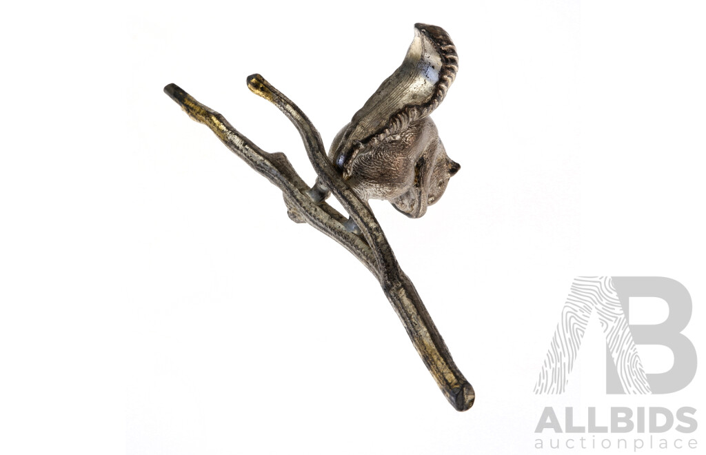 Squirrel on Branch, Silver Tone Cast Sculpture, 55mm X 140mm, 136 Grams