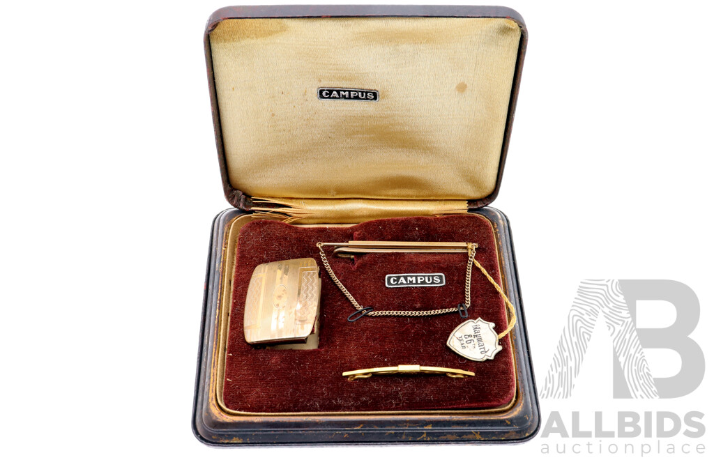 Hayward Campus 86th Year Vintage Gold Filled Mens Gift Set in Original Presentation Box