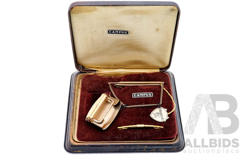 Hayward Campus 86th Year Vintage Gold Filled Mens Gift Set in Original Presentation Box