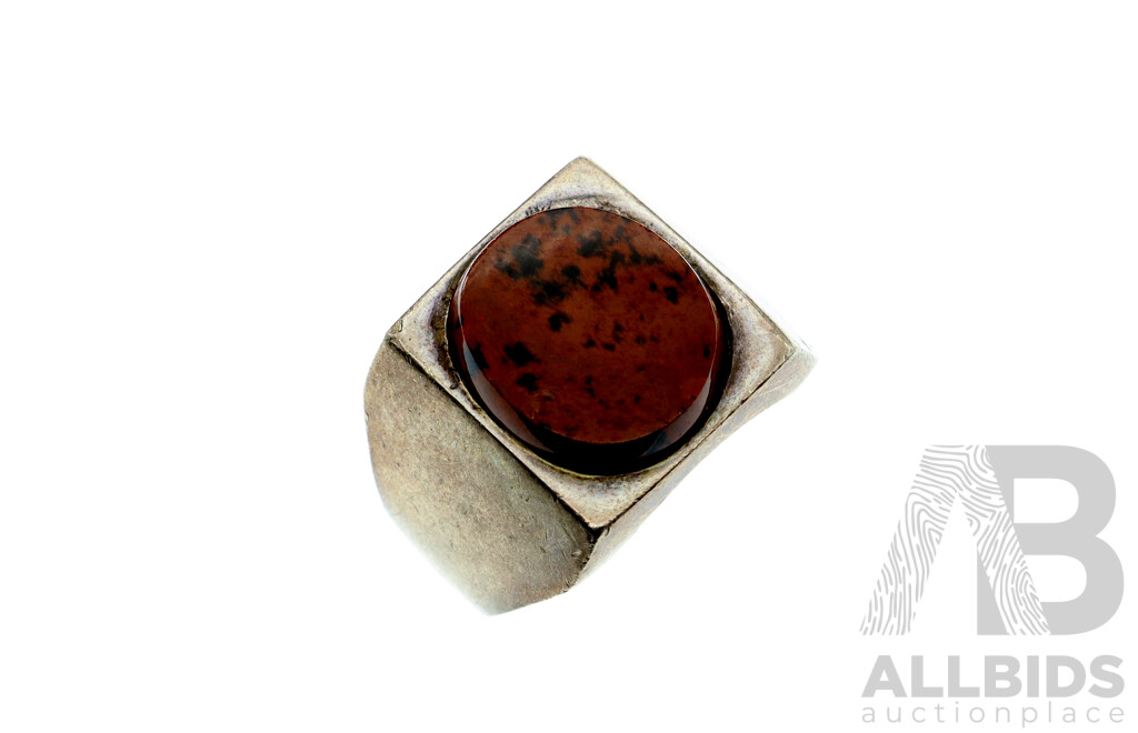 Sterling Silver Mexican Ring with Jasper, Size U, 17.05 Grams