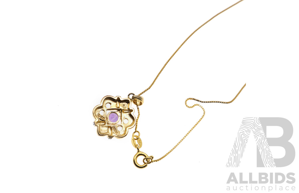 18ct Gold Plated Sterling Silver Amethyst & Diamond Set Pendant on Chain, TDW0.005ct, 4.49grams