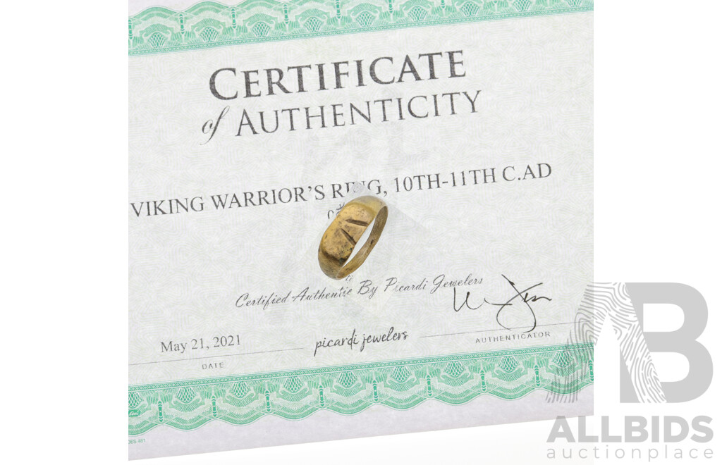 Picardi Jewelers Refurbished Viking Warrior's Ring 10th-11th C.AD, with Certificate of Authenticity