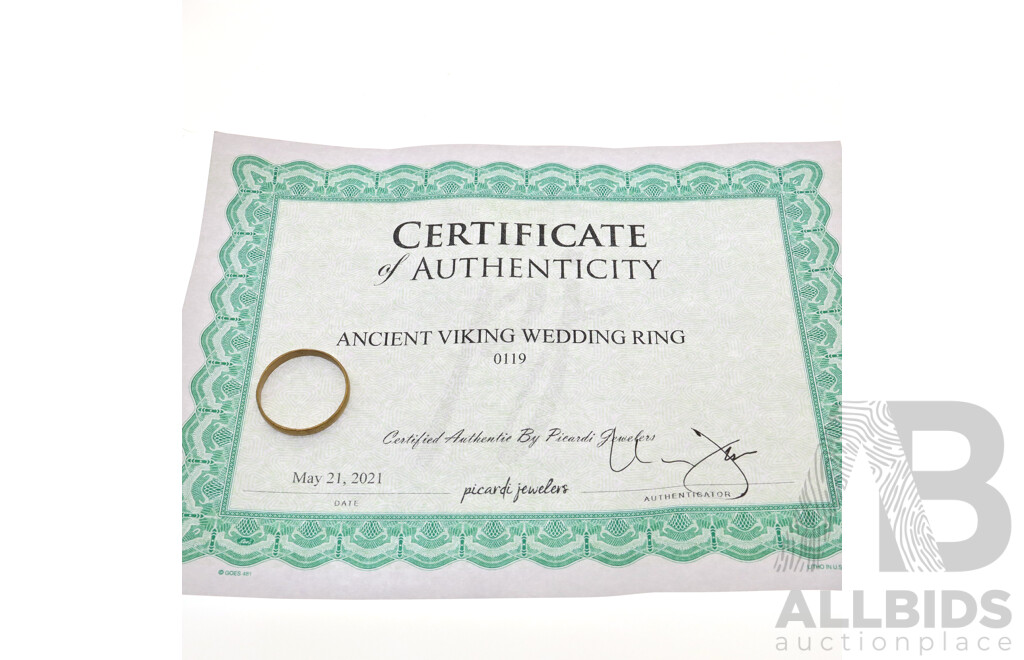 Picardi Jewelers Refurbished Ancient Viking Wedding Ring, Size W, 1.66 Grams - with Certificate of Authenticity