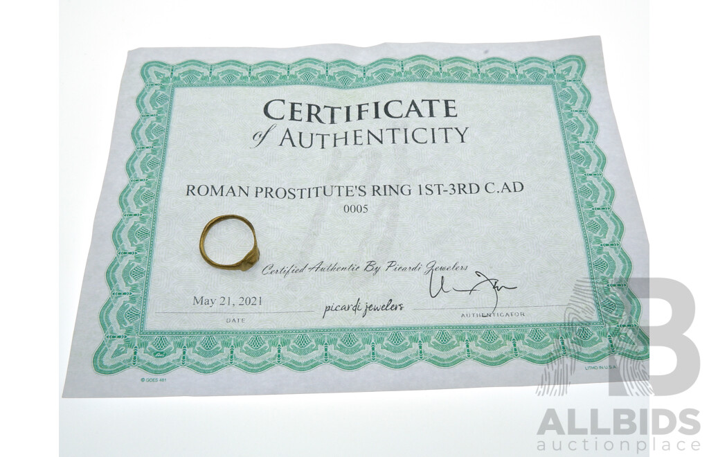 Picardi Jewelers Refurbished 'roman Prostitute's Ring 1st-3rd C. AD' with Certificate of Authenticity