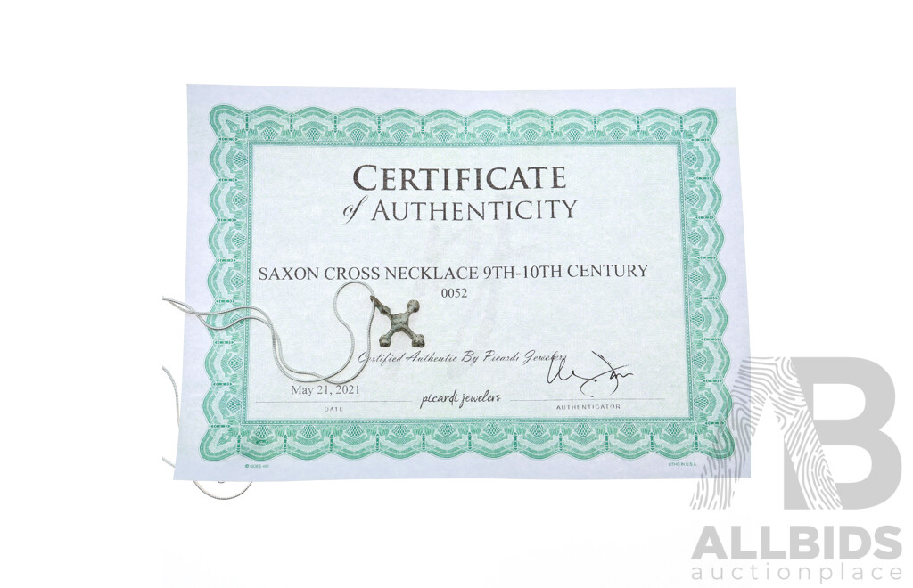 Picardi Jewelers Refurbished 'Saxon Cross Necklace 9th-10th Century' on Sterling Silver Chain with Certificate of Authenticity