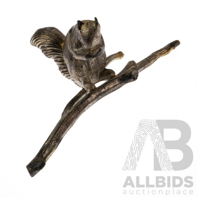 Squirrel on Branch, Silver Tone Cast Sculpture, 55mm X 140mm, 136 Grams