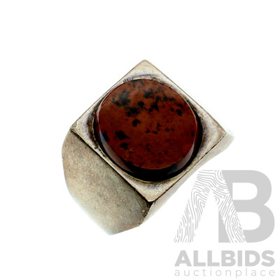 Sterling Silver Mexican Ring with Jasper, Size U, 17.05 Grams