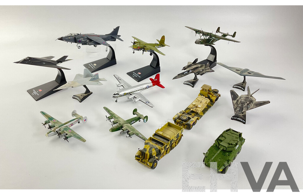 Collection of Diecast and Plastic Military Aircraft and Vehicles Including SR-71 Blackbird, Lockheed Night Hawk, Dornier DO 24T, F-117 Stealth and More