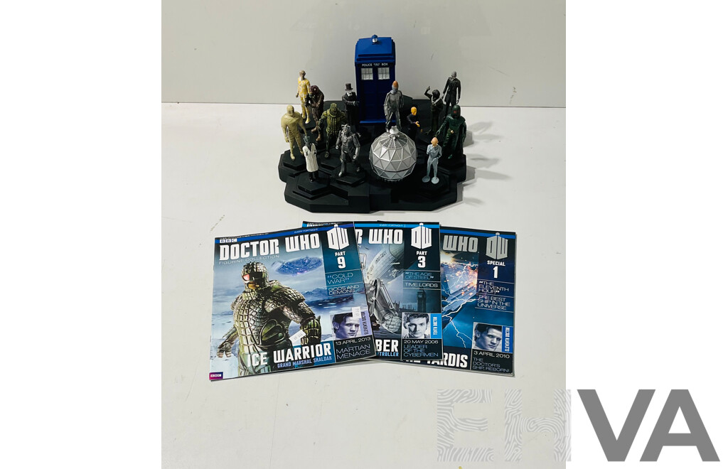 Collection of Doctor Who Figurine Collection Figures and Some Accompanying Magazines Including the Tardis, Cyber Controller and More