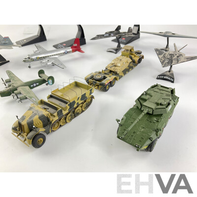 Collection of Diecast and Plastic Military Aircraft and Vehicles Including SR-71 Blackbird, Lockheed Night Hawk, Dornier DO 24T, F-117 Stealth and More