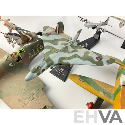 Collection of Diecast, Plastic and Timber Military Aircraft Including Avro Vulcan, Boeing Super Fortress, Beriev A-50M and More