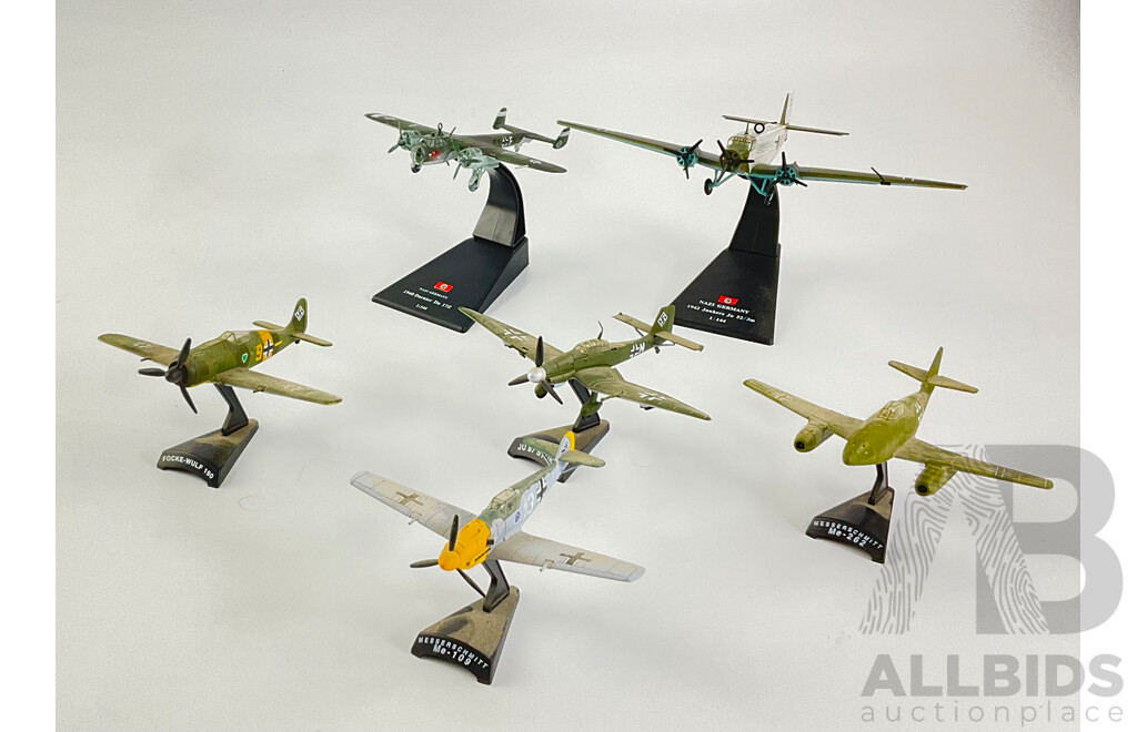 Collection of Diecast German WW2 Aircraft Including 1940 Dorimer, 1942 Junkers Ju 52/3, Focke-Wulf 190, Messerschmitt ME-109 and ME-262, JU 87 Stuka