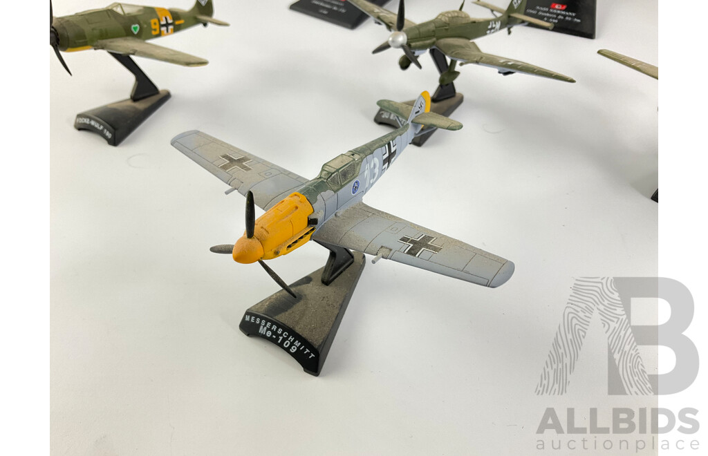 Collection of Diecast German WW2 Aircraft Including 1940 Dorimer, 1942 Junkers Ju 52/3, Focke-Wulf 190, Messerschmitt ME-109 and ME-262, JU 87 Stuka