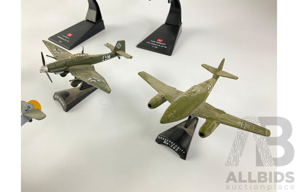 Collection of Diecast German WW2 Aircraft Including 1940 Dorimer, 1942 Junkers Ju 52/3, Focke-Wulf 190, Messerschmitt ME-109 and ME-262, JU 87 Stuka