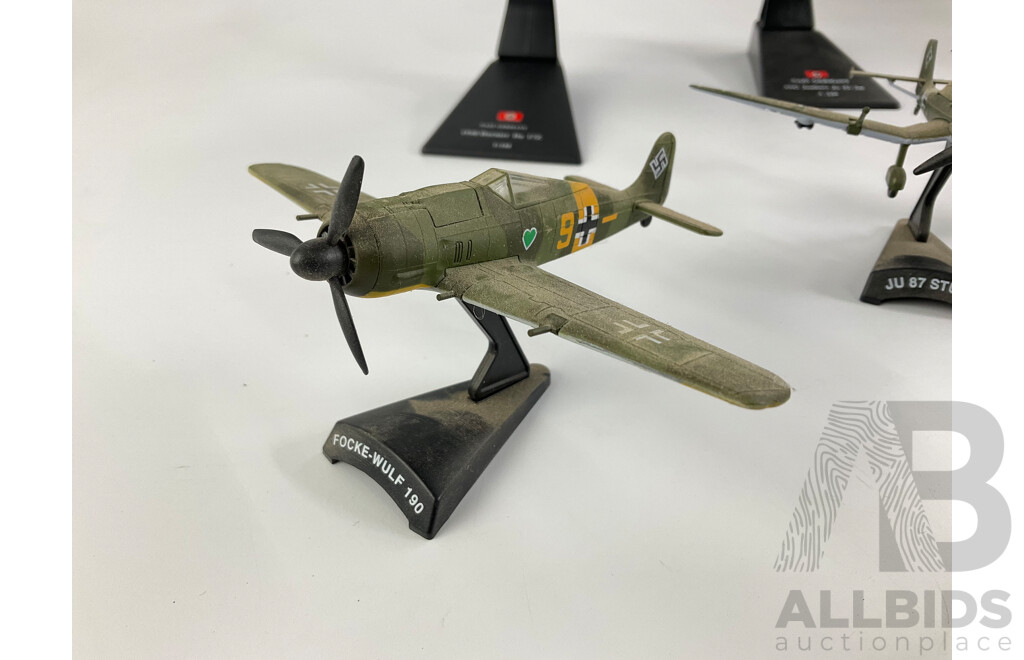 Collection of Diecast German WW2 Aircraft Including 1940 Dorimer, 1942 Junkers Ju 52/3, Focke-Wulf 190, Messerschmitt ME-109 and ME-262, JU 87 Stuka