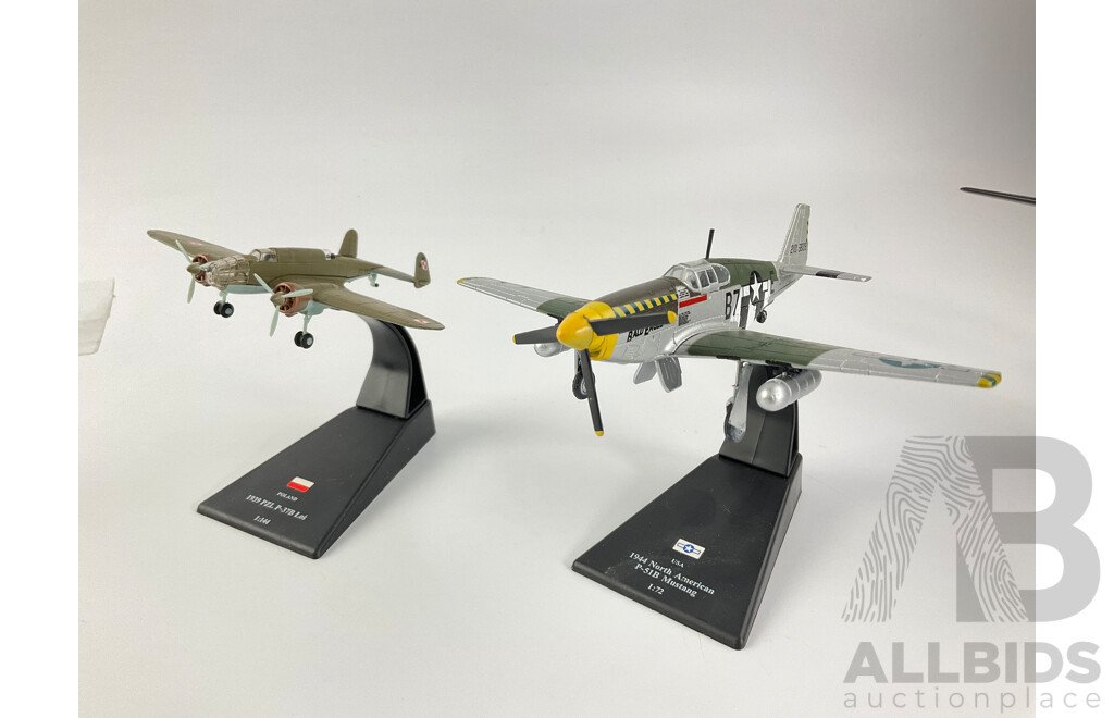 Collection of Diecast Allied WW2 Aircraft Including 1945 Avro Lancaster, 1944 Flying Fortress(2) P51-P Mustang, PZL-P 37B