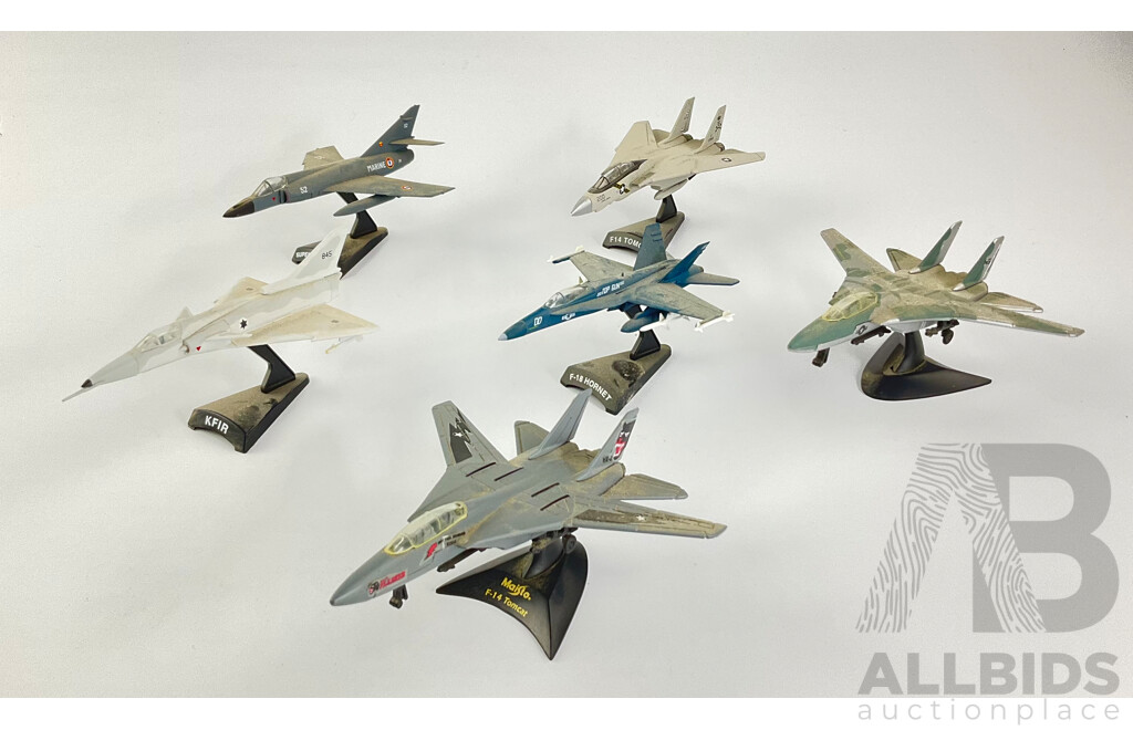 Collection of Diecast Military Jet Aircraft Including KFIR, F-14 Tomcat(2), Super Etendard, F-18 Hornet