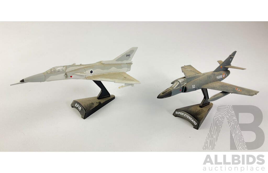 Collection of Diecast Military Jet Aircraft Including KFIR, F-14 Tomcat(2), Super Etendard, F-18 Hornet