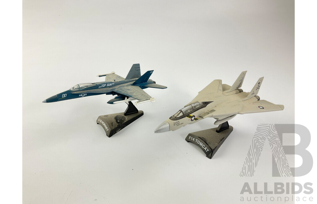 Collection of Diecast Military Jet Aircraft Including KFIR, F-14 Tomcat(2), Super Etendard, F-18 Hornet