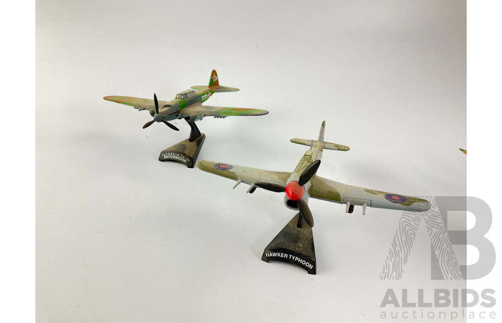 Collection of Diecast Military Propeller Aircraft Including 1970 Armstrong Whitworth AW660, Spitfire MK II Hawker Typhoon, Mosquito FB MK VI, Ilyushin Shturmovik