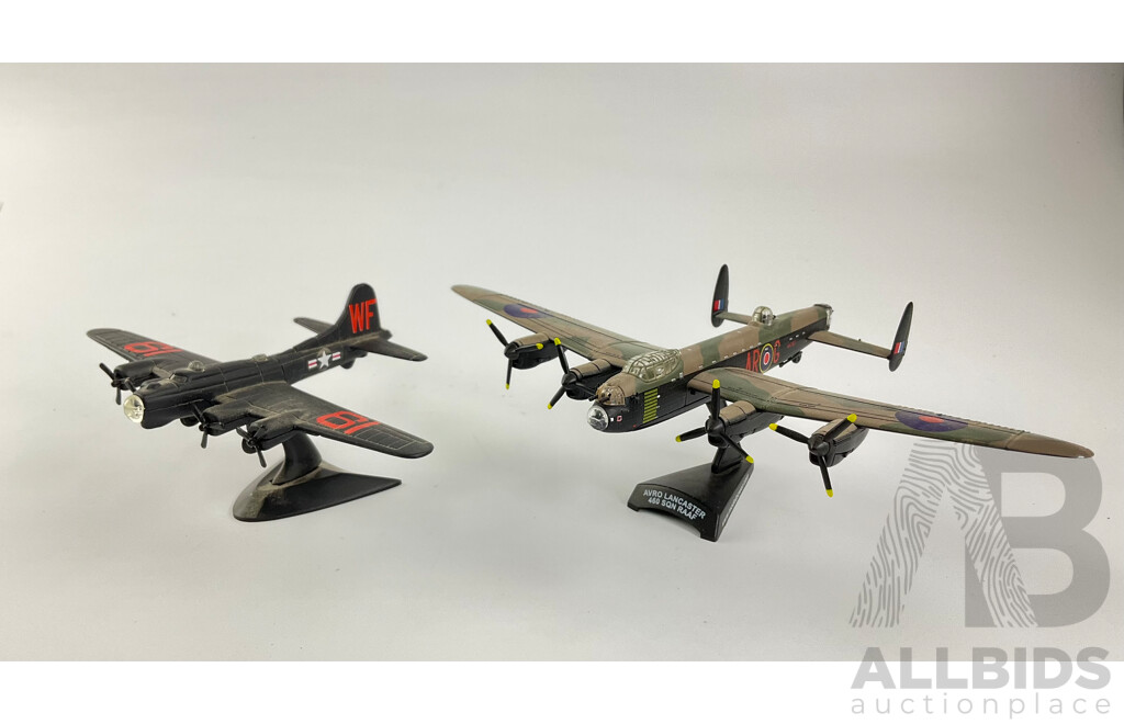 Collection of Diecast Military Propeller Aircraft Including Hurricane MK II, Heinkel HE 111, Fiat CR 42, P-40B, Avro Lancaster, Zero Fighter