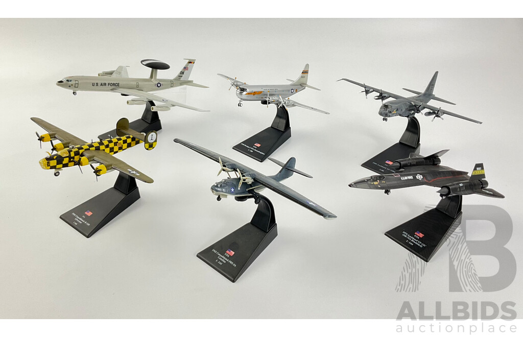 Collection of Diecast American Military Aircraft Including Lockheed Blackbird YF-12C and AC-130A Boeing C-97A and E 3B Sentry, Consolidated B-24D and PBY-5A