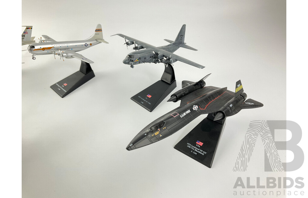 Collection of Diecast American Military Aircraft Including Lockheed Blackbird YF-12C and AC-130A Boeing C-97A and E 3B Sentry, Consolidated B-24D and PBY-5A