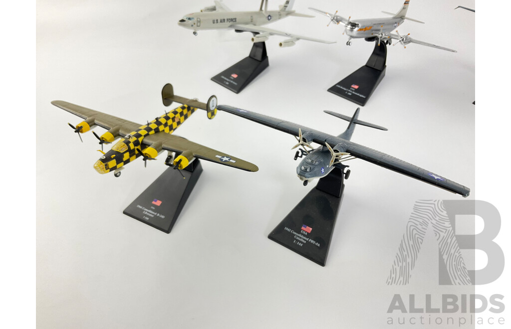 Collection of Diecast American Military Aircraft Including Lockheed Blackbird YF-12C and AC-130A Boeing C-97A and E 3B Sentry, Consolidated B-24D and PBY-5A