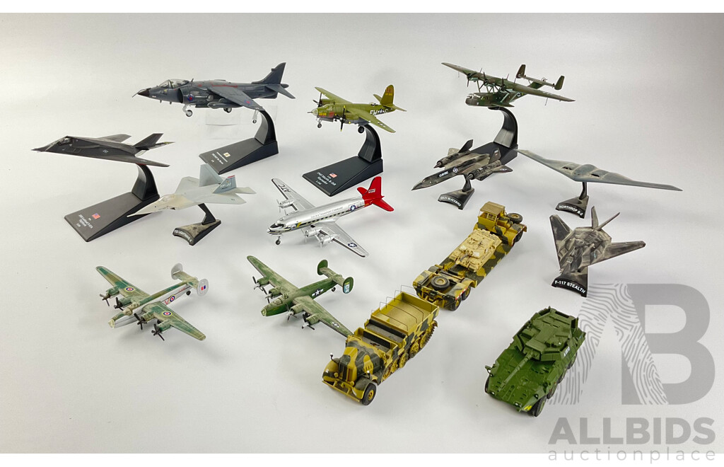 Collection of Diecast and Plastic Military Aircraft and Vehicles Including SR-71 Blackbird, Lockheed Night Hawk, Dornier DO 24T, F-117 Stealth and More