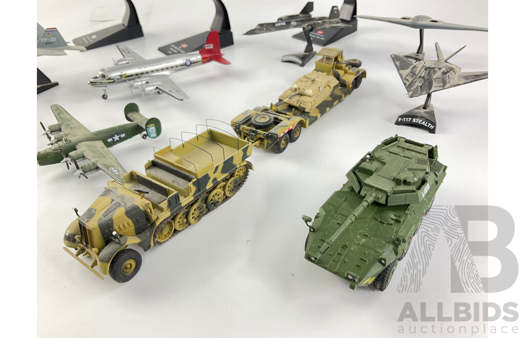 Collection of Diecast and Plastic Military Aircraft and Vehicles Including SR-71 Blackbird, Lockheed Night Hawk, Dornier DO 24T, F-117 Stealth and More