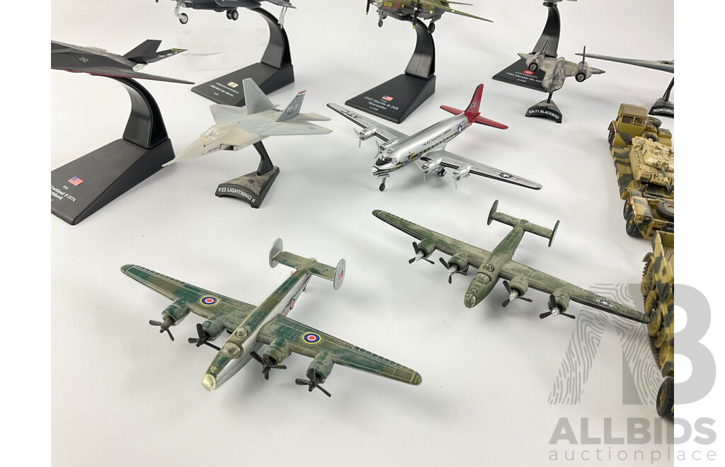 Collection of Diecast and Plastic Military Aircraft and Vehicles Including SR-71 Blackbird, Lockheed Night Hawk, Dornier DO 24T, F-117 Stealth and More