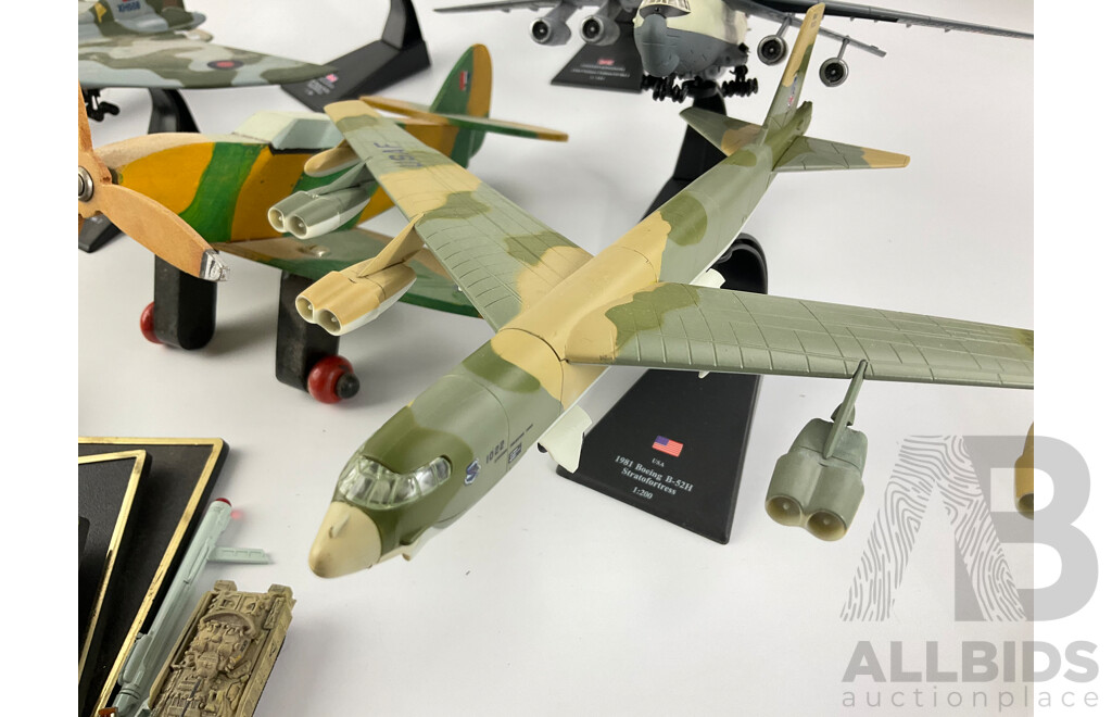 Collection of Diecast, Plastic and Timber Military Aircraft Including Avro Vulcan, Boeing Super Fortress, Beriev A-50M and More