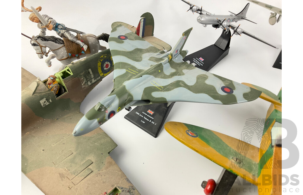 Collection of Diecast, Plastic and Timber Military Aircraft Including Avro Vulcan, Boeing Super Fortress, Beriev A-50M and More