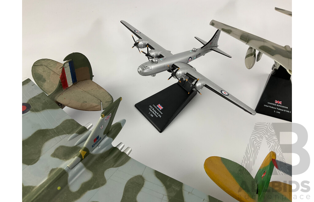 Collection of Diecast, Plastic and Timber Military Aircraft Including Avro Vulcan, Boeing Super Fortress, Beriev A-50M and More